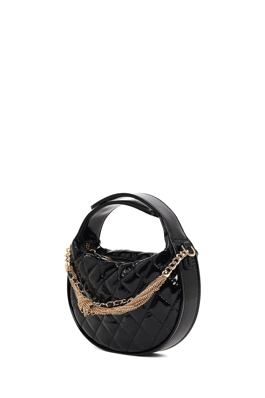Woman Black Long-Strap Quilted Mini Evening Bag