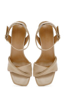 Women's Beige Ankle Strap Heeled Sandals | Derimod