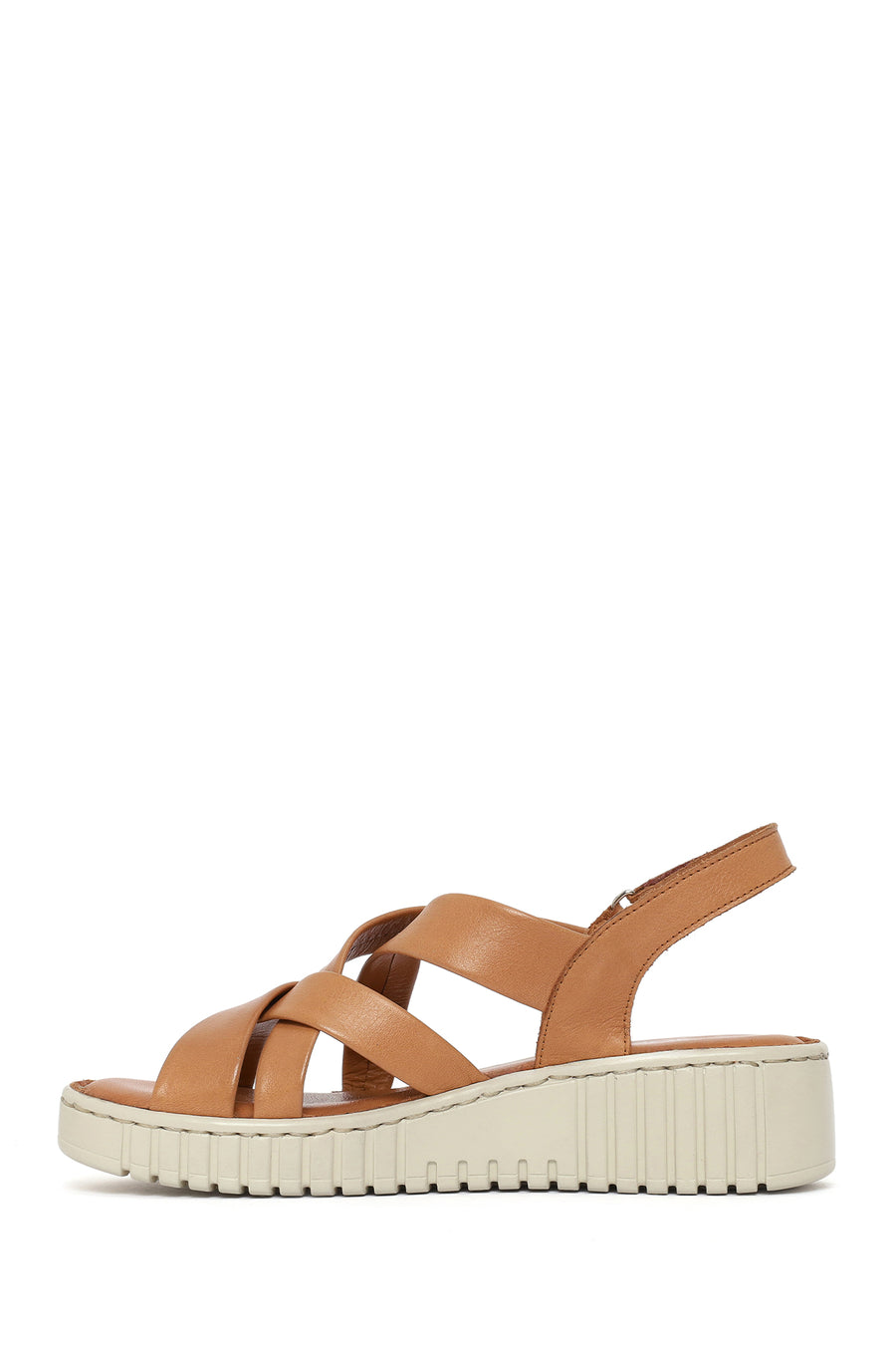 Woman Tan Chunky-Soled Leather Comfort Sandals