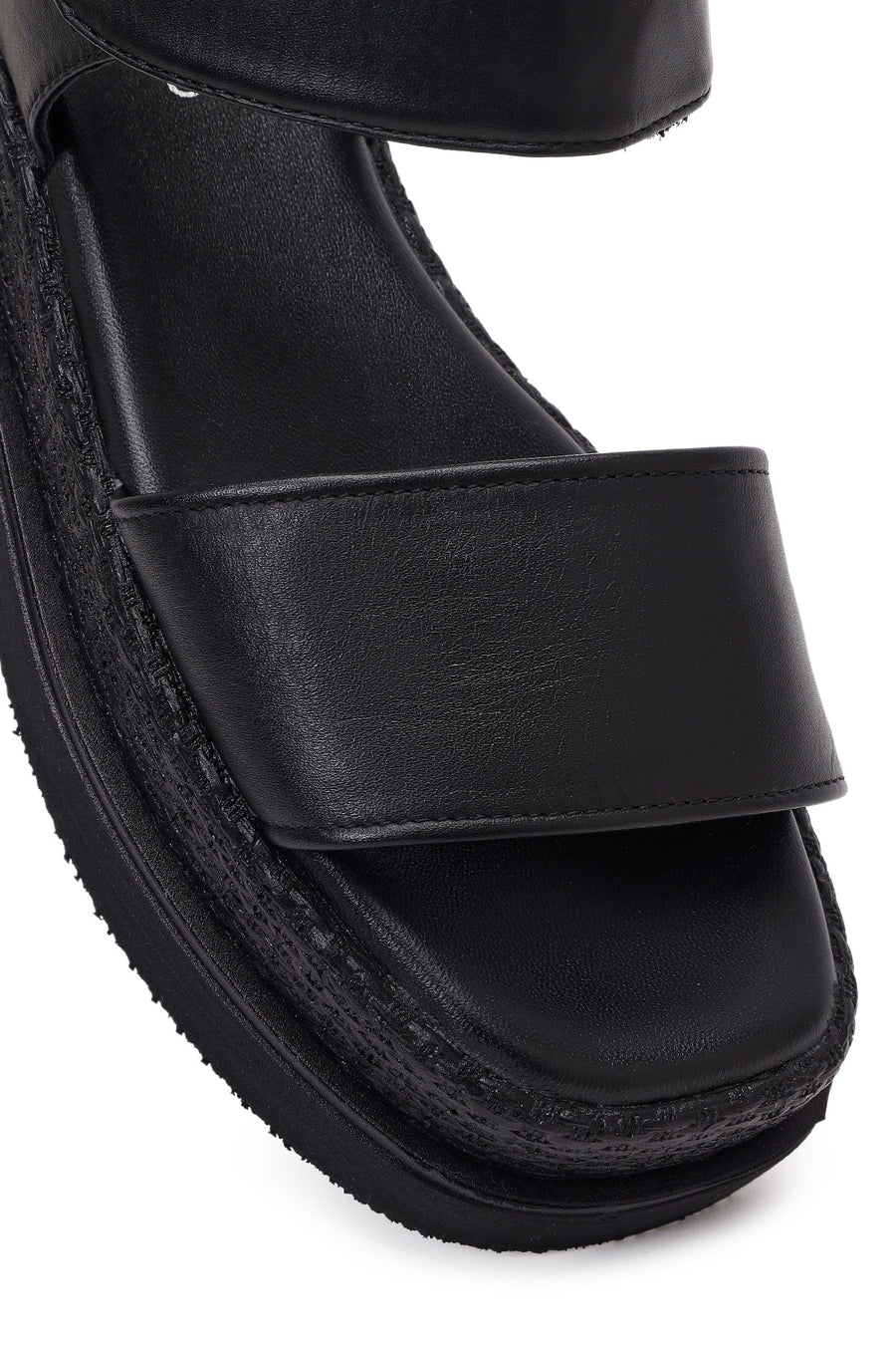 Women's Black Thick-Sole Leather Sandals