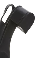 Women's Black Slingback Thick Low Heel Leather Shoes | Derimod