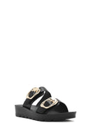 Women's Black Double Buckle Thick Soled Slippers | Derimod
