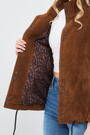 Lopez Women's Brown Oversize Suede Leather Jacket | Derimod