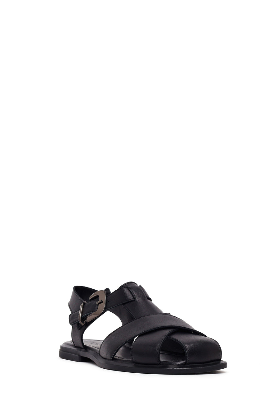 Woman Black Ankle-Buckle Leather Sandals