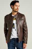 Demar Men's Brown Slim-Fit Leather Jacket | Derimod