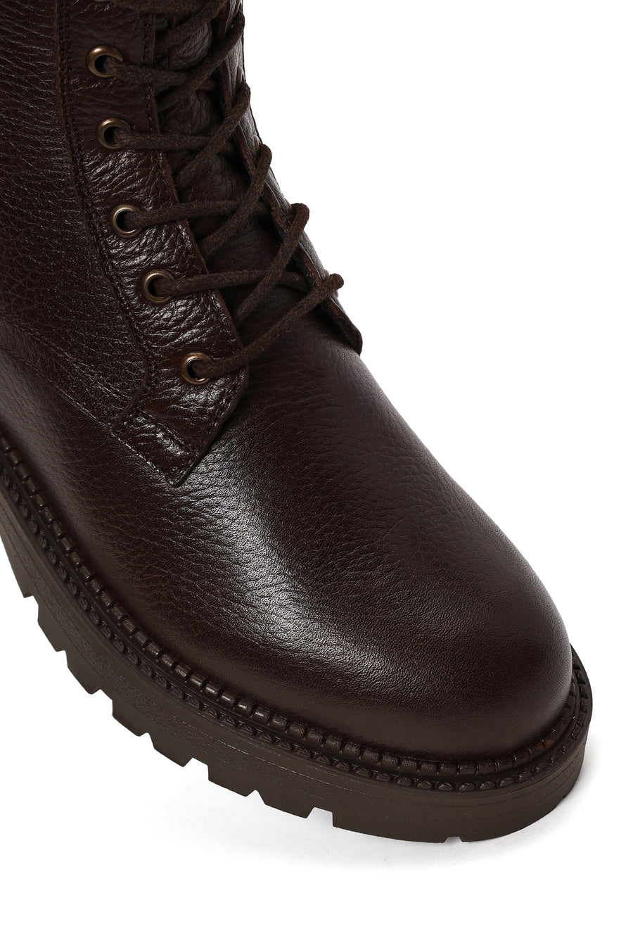 Woman Brown Zip Closure Thick-Soled Leather Combat Boots