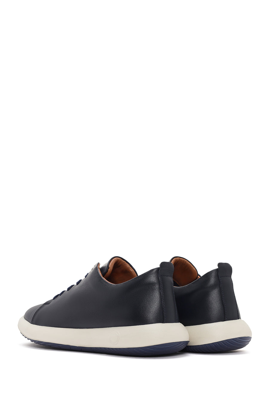 Erkek Lacivert Bağcıklı Deri Sneaker