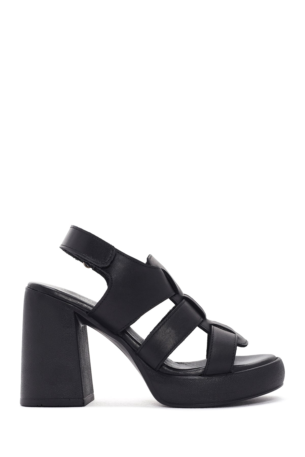 Women's Black Ankle Strap Thick Heeled Leather Sandals 24SFD201518 | Derimod