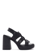 Women's Black Ankle Strap Thick Heeled Leather Sandals | Derimod