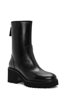 Women's Black Double Zipper Thick Heel Leather Boots | Derimod