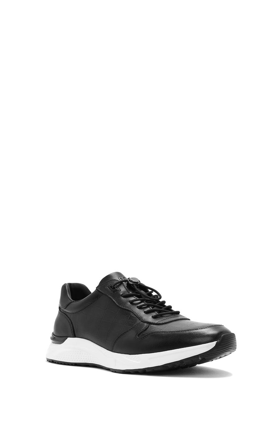 Men's Black Crocodile Patterned Lace-Up Leather Sneakers