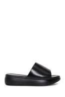 Women's Black Thick Soled Leather Slippers | Derimod