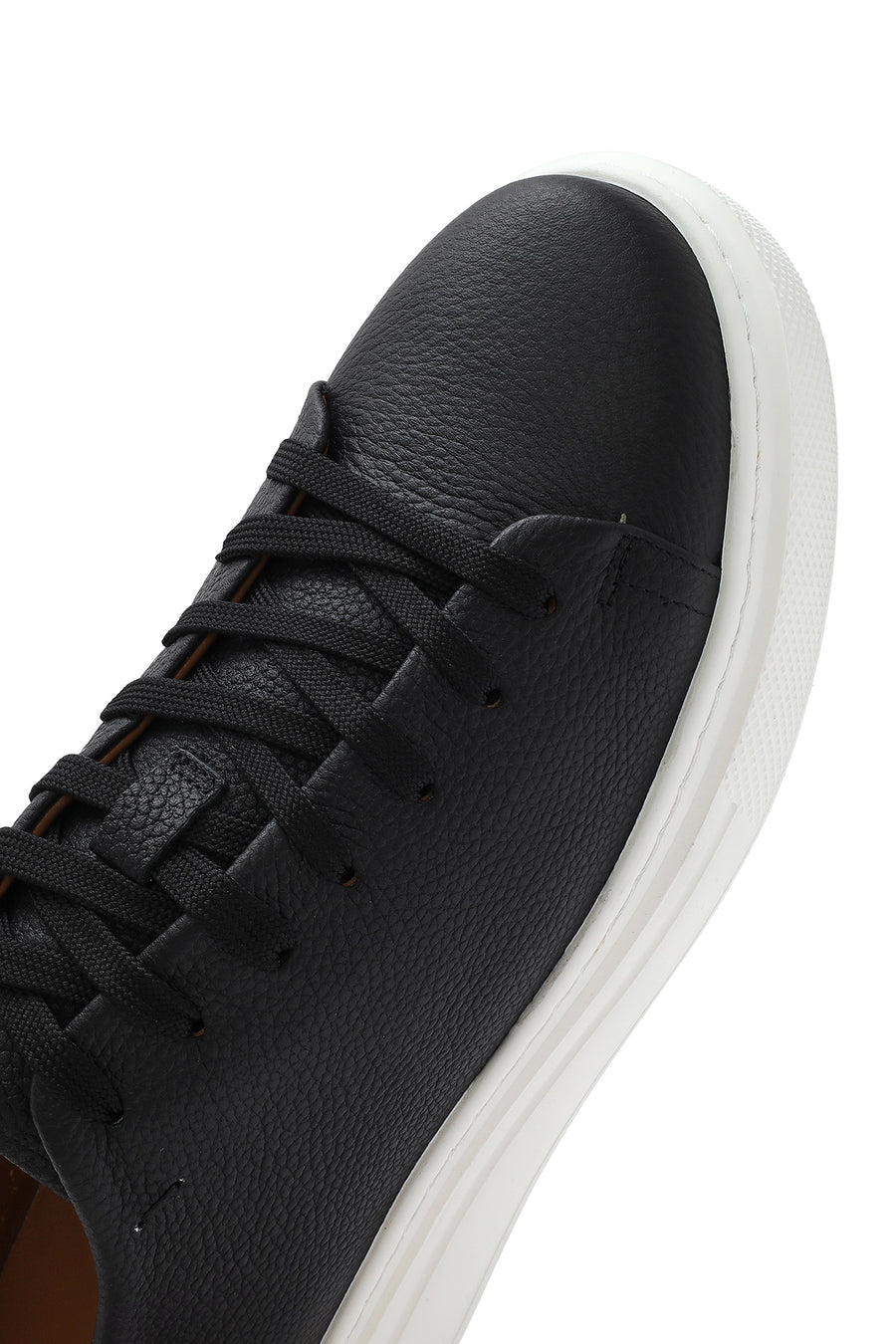 Men's Black Lace-up Thick-Sole Leather Sneaker