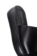 Women's Black Thick Soled Leather Slippers | Derimod