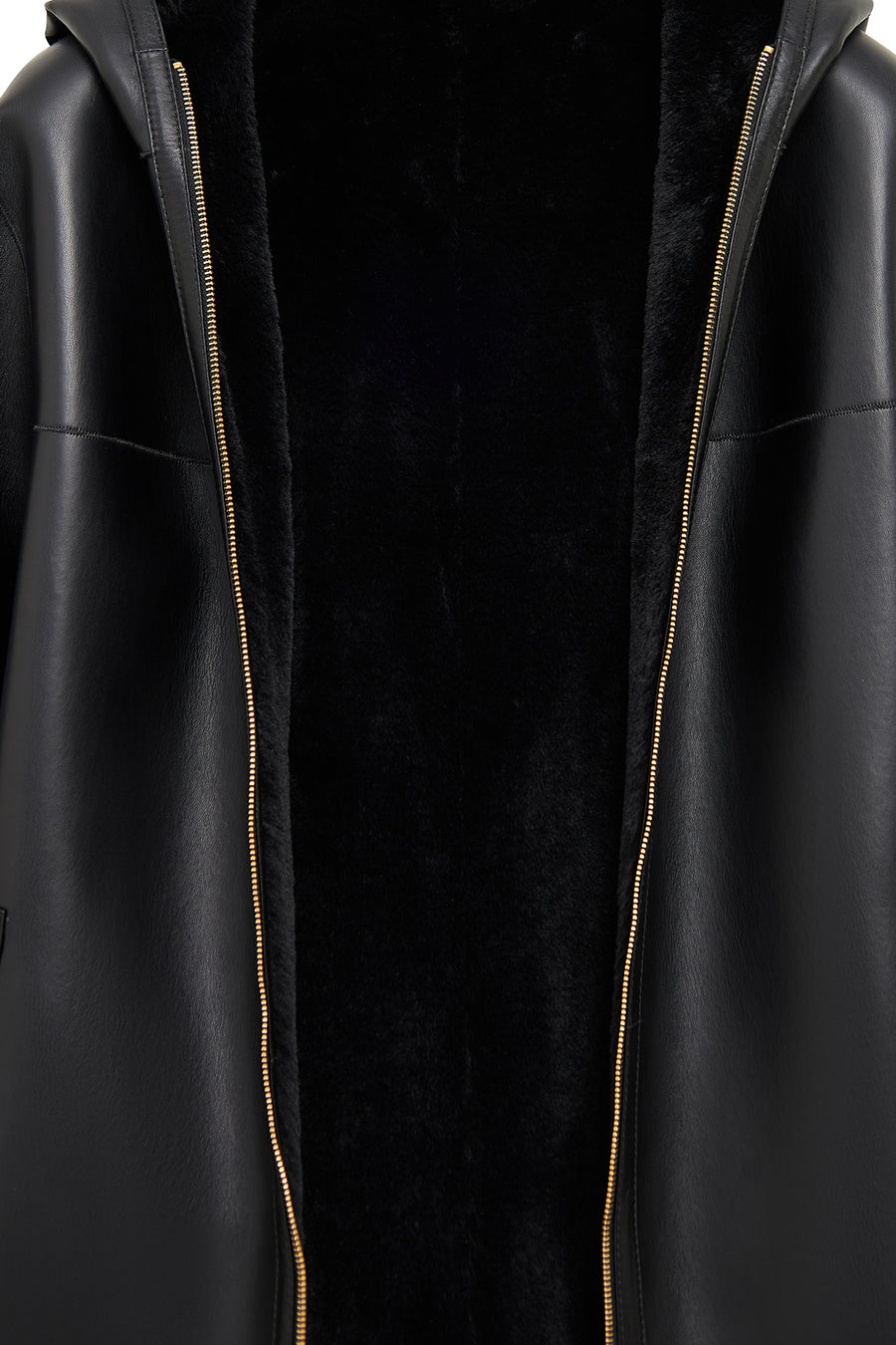 Artesina Women's Black Hooded Teddy Leather Coat