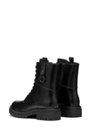 Geox Women's Black Iridea Lace-Up Leather Combat Boots | Derimod