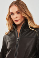 Evita Women's Black Oversize Leather Jacket | Derimod