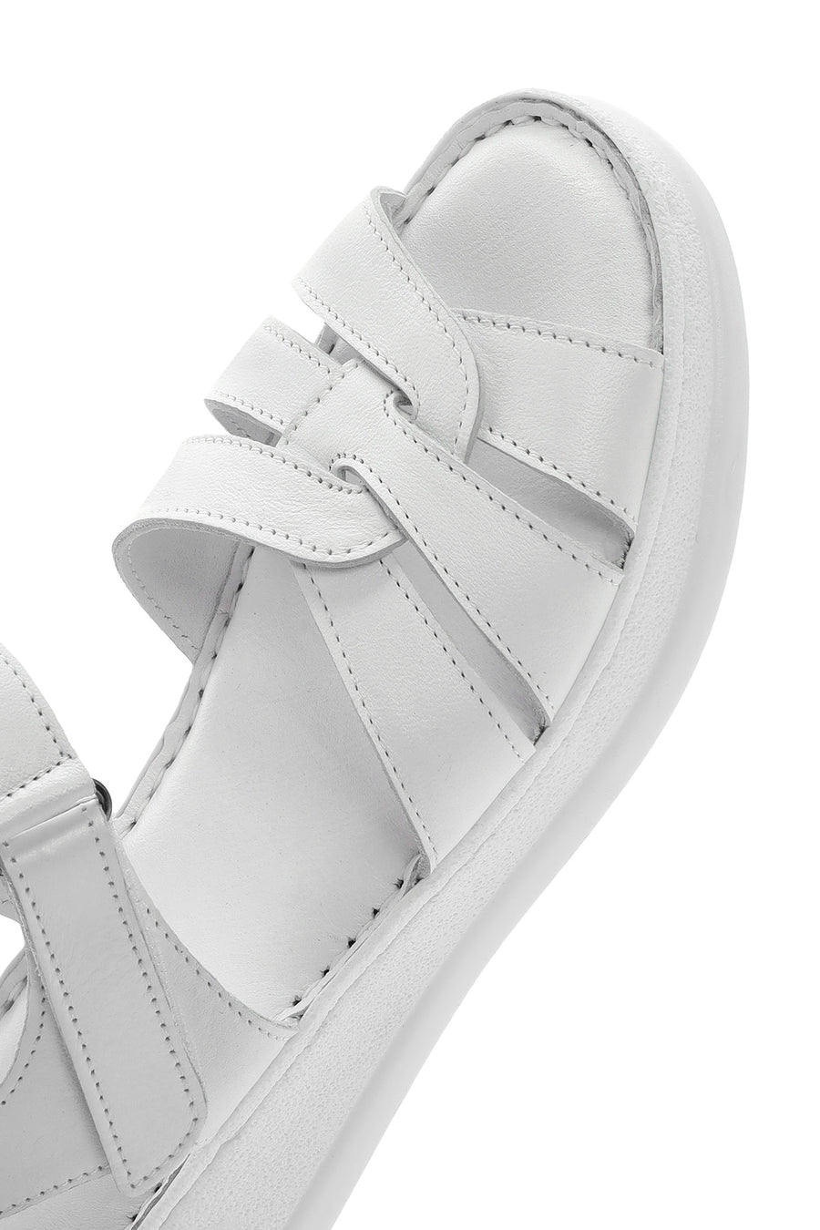 Women's White Strappy Thick Soled Leather Comfort Sandals
