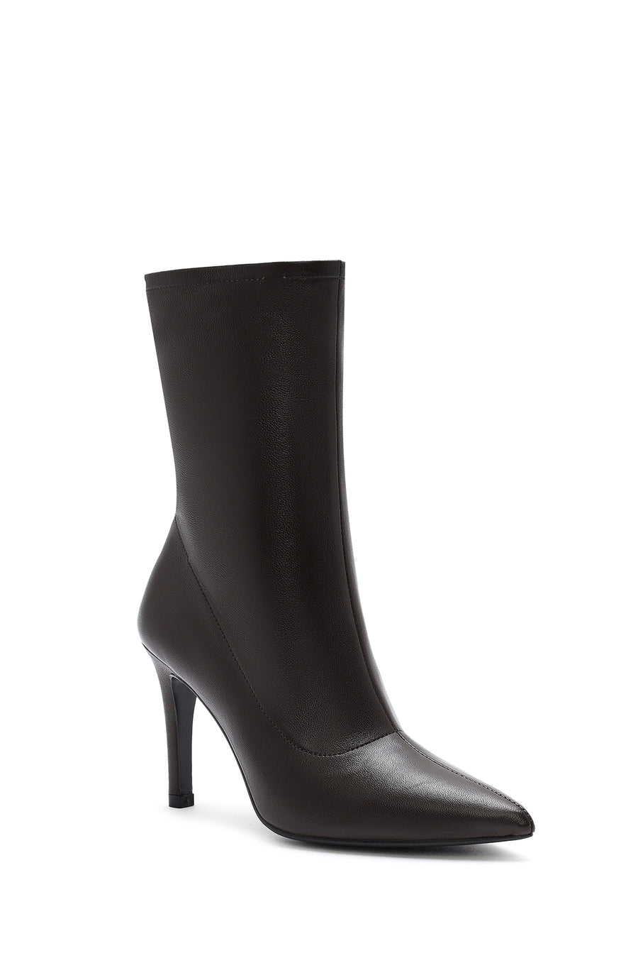Women's Brown Zippered Thin Heel Leather Boots
