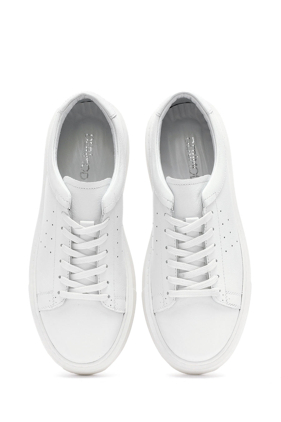 Erkek Beyaz Bağcıklı Kalın Tabanlı Deri Sneaker