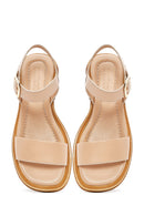 Women's Beige Leather Ankle Buckle Sandals | Derimod