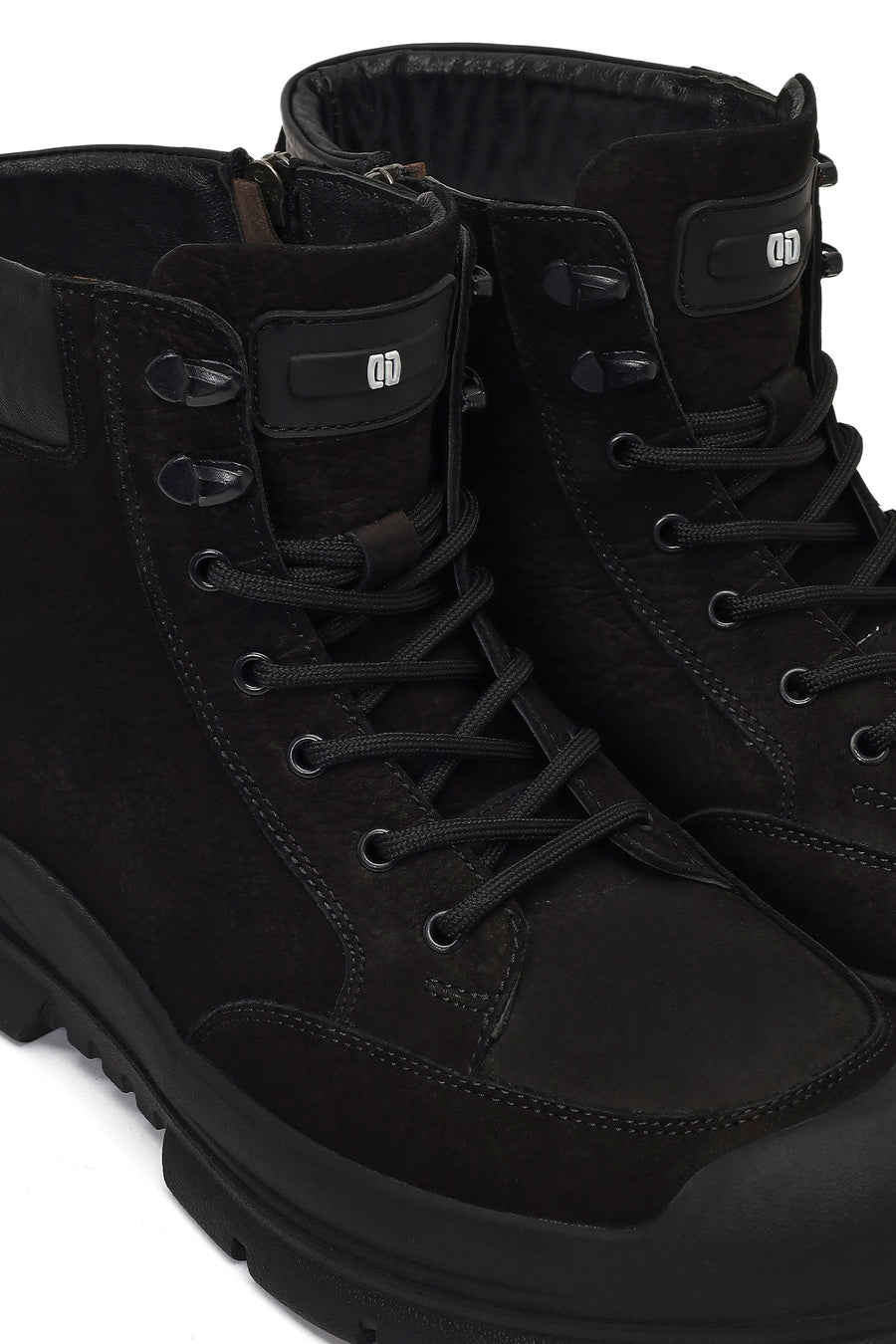 Men's Black Lace-Up Zipper Nubuck Leather Casual Boot