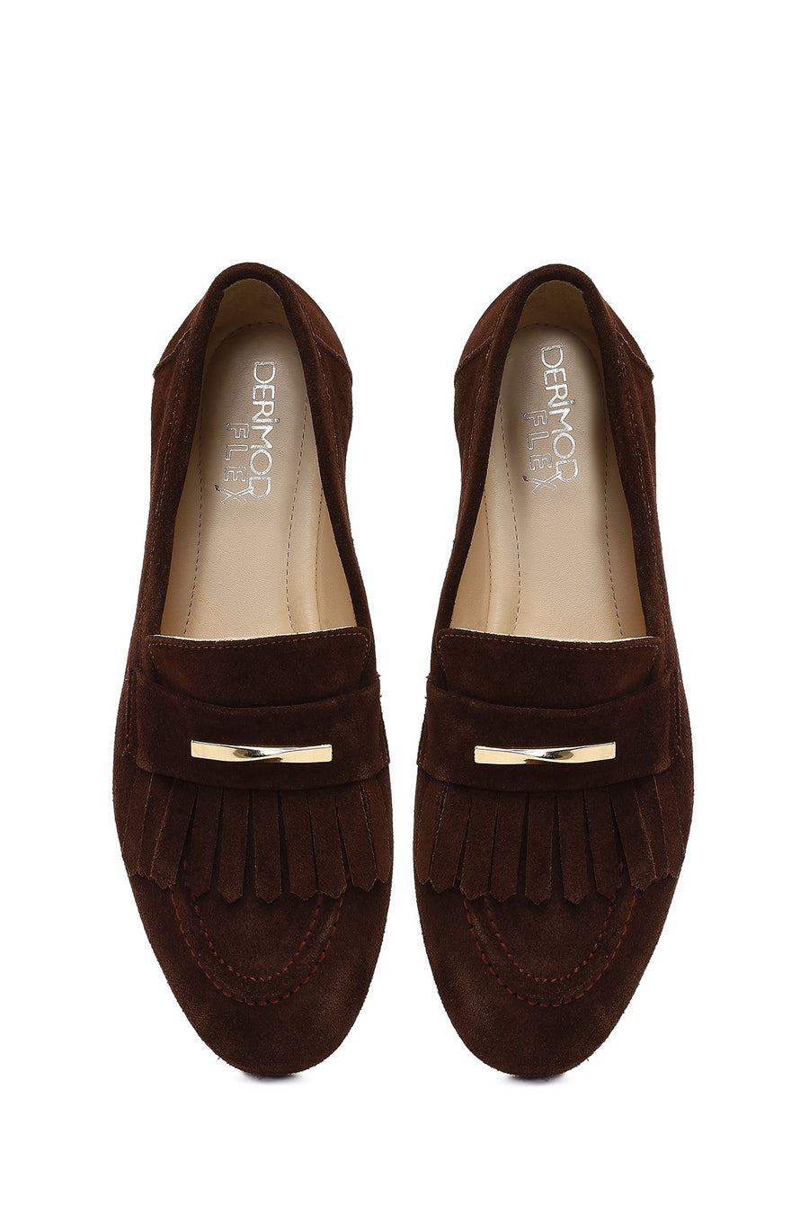 Women's Brown Buckled Suede Leather Loafer