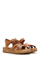 Women's Tan Ankle Strap Leather Comfort Sandals | Derimod