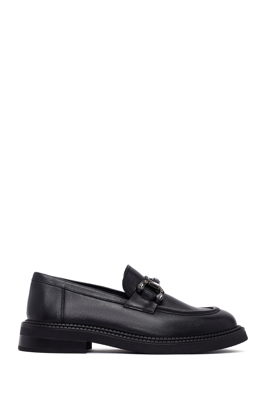Woman Black Buckled Leather Masculine Loafer AF450003DV | Derimod