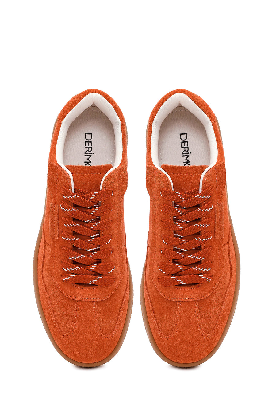 Woman Orange Lace-Up Suede Leather Leather Sneaker