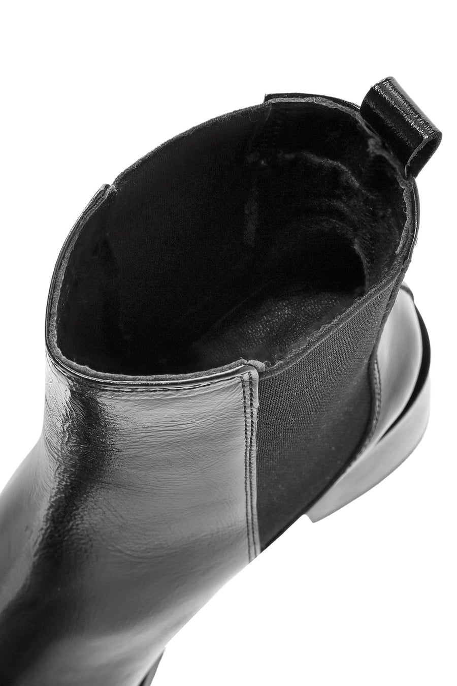 Woman Black Thick Heel Patent Leather Leather Chelsea Boots