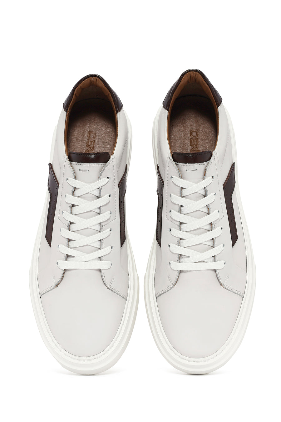Men's White Lace-up Thick-Sole Leather Sneaker