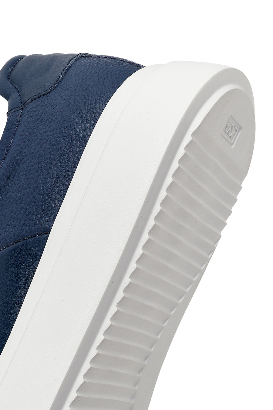 Men's Navy Blue Lace-up Thick-Sole Leather Sneaker