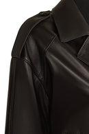 April Woman Black Short Oversize Leather Jacket | Derimod