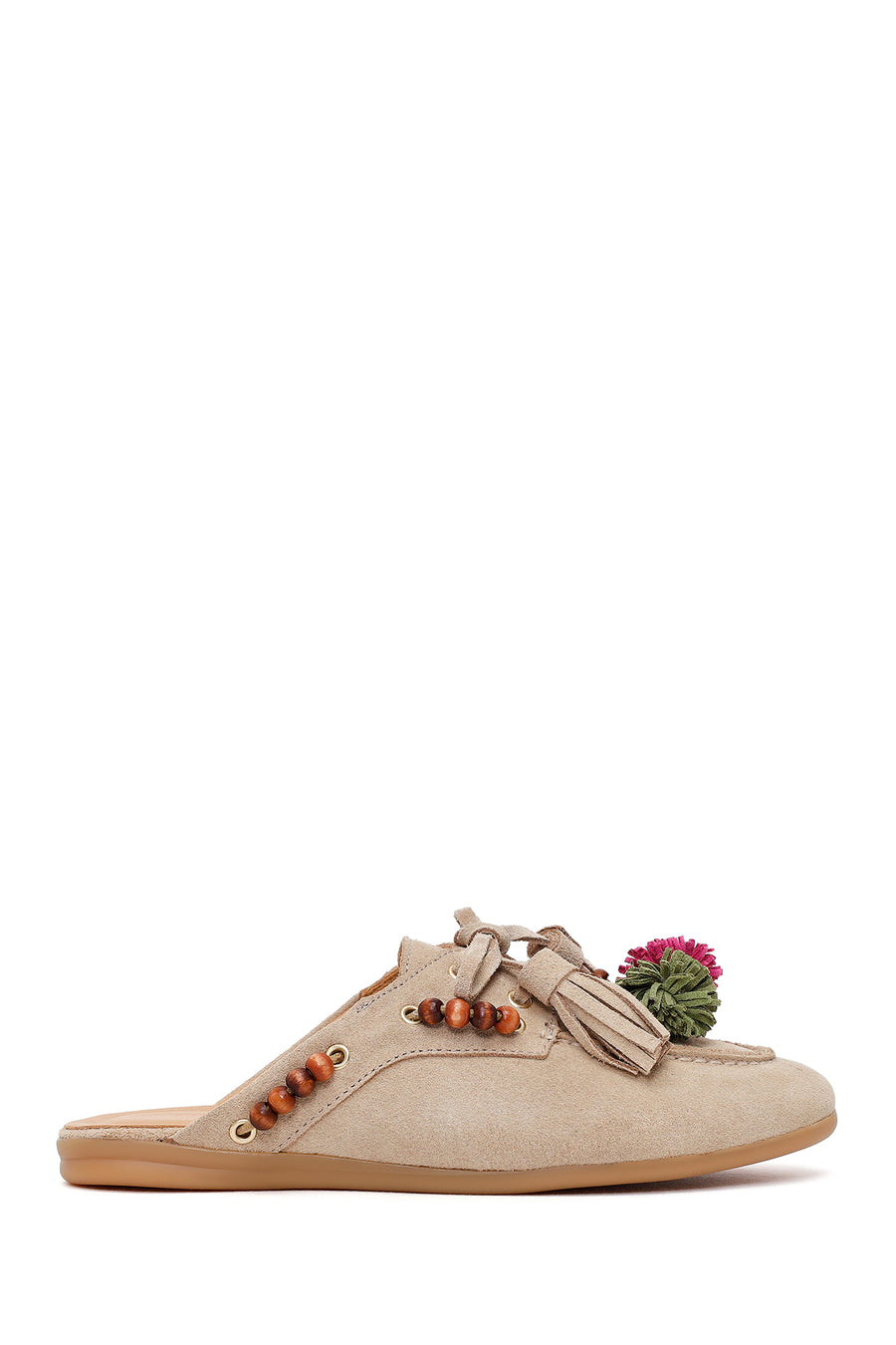 Woman Beige Tassel Suede Mule Slipper 26PFD260110 | Derimod