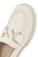 Women's Cream Leather Masculine Loafer | Derimod