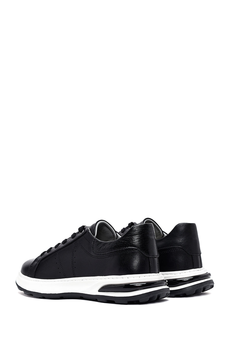Erkek Siyah Bağcıklı Kalın Tabanlı Deri Sneaker