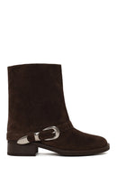Woman Mink Buckled Suede Boots | Derimod