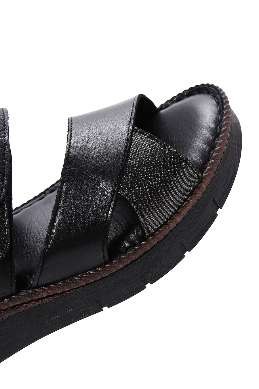 Women's Black Ankle Strap Leather Comfort Sandals