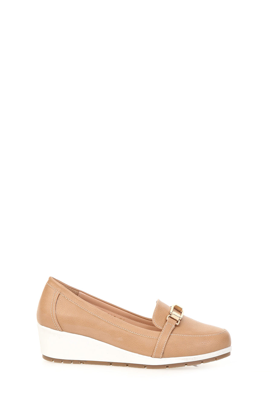 Brown Women's Leather Loafer with Wedge Heels
