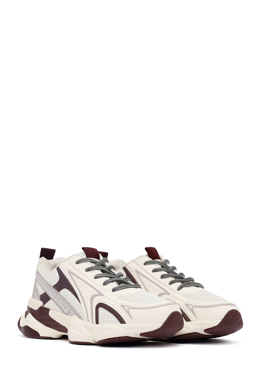 Woman Burgundy Lace-Up Chunky Sneaker