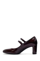 Women's Burgundy Double Buckled Thick Heeled Patent Leather Mary Jane Shoes | Derimod