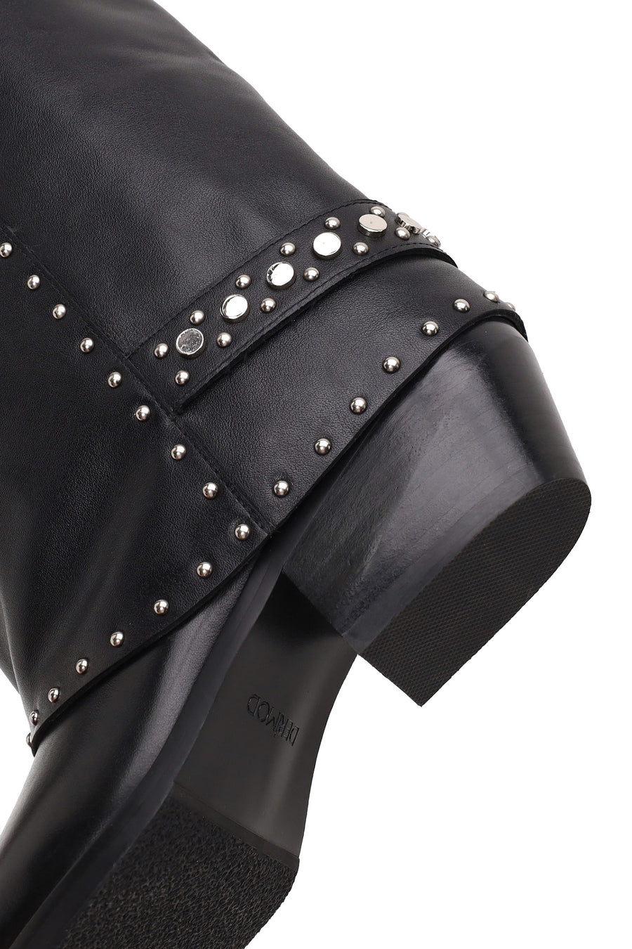 Woman Black Studded Chunky-Heeled Leather Cowboy Boots