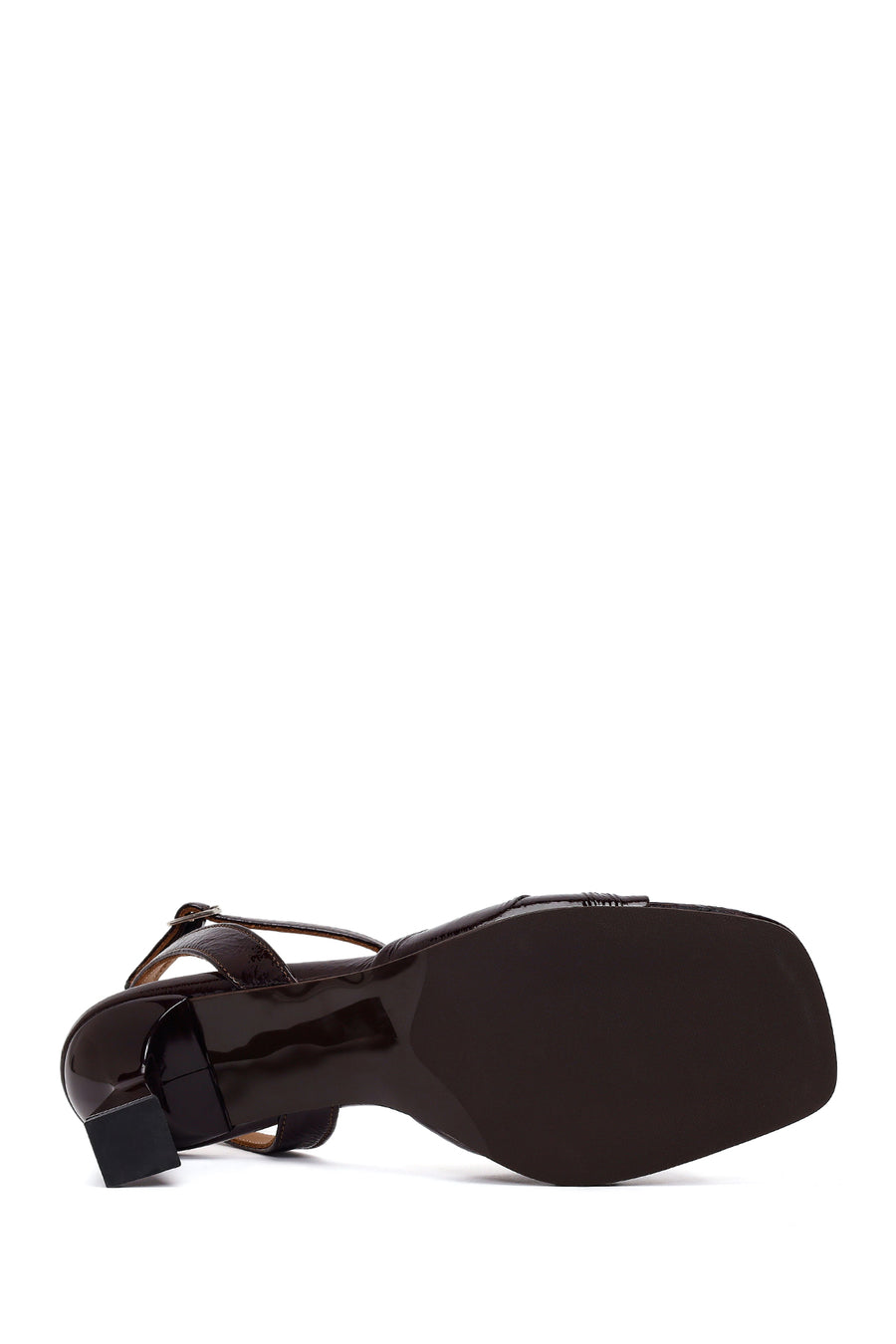Woman Burgundy Ankle-Strap Buckled Chunky-Heel Leather Sandal