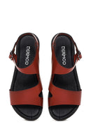 Women's Red Ankle Strap Leather Bodrum Sandals | Derimod