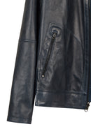 Clint Male Navy Mandarin Collar Reversible Suede Leather Jacket | Derimod