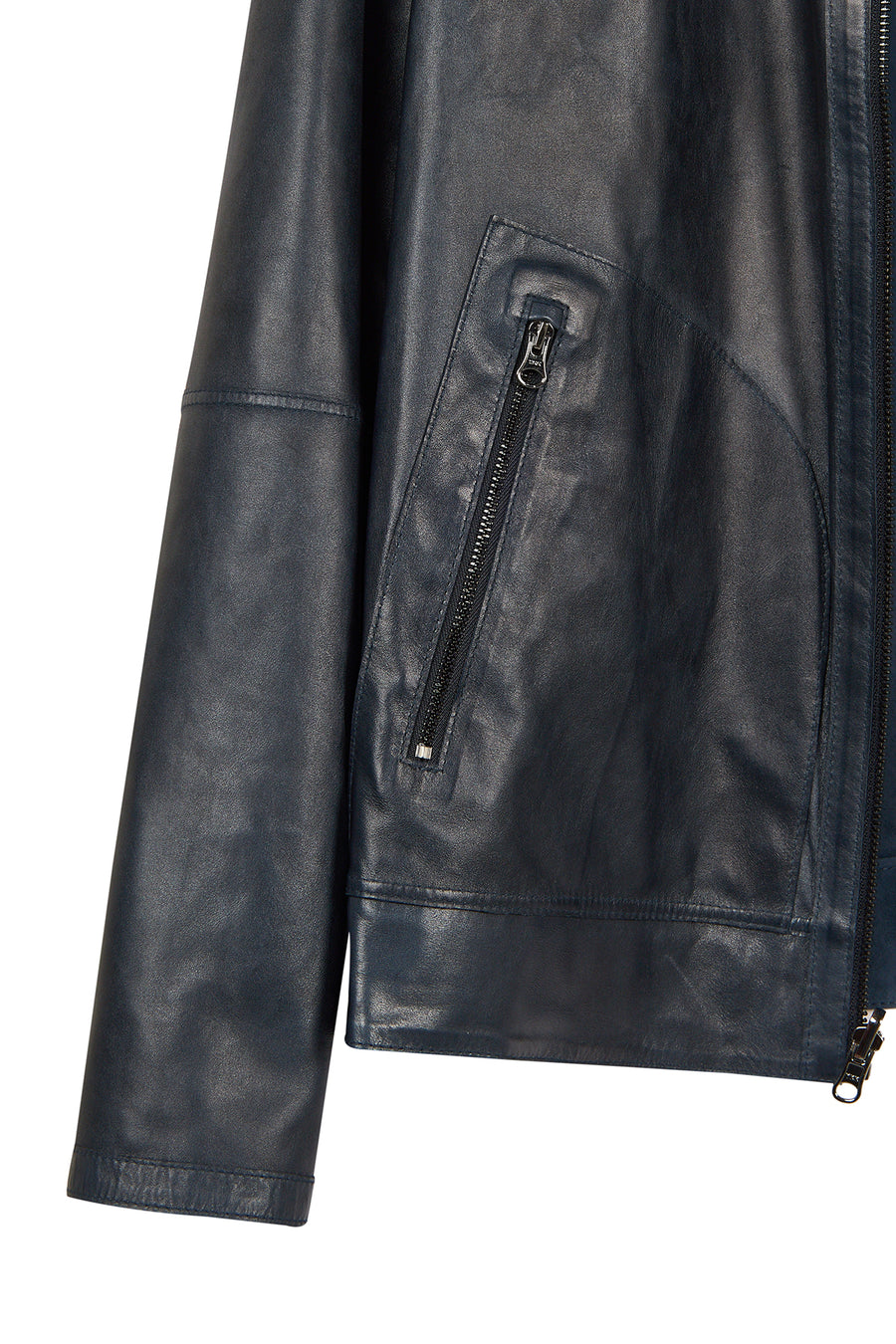 Clint Male Navy Mandarin Collar Reversible Suede Leather Jacket