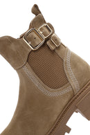 Women's Tan Suede Leather Buckle Zippered Boots | Derimod