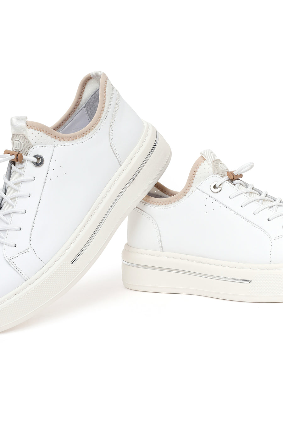 Men's White Lace-up Thick-Sole Leather Sneaker