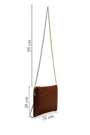 Woman Brown Printed Suede Clutch Bag with Long Chain Strap | Derimod